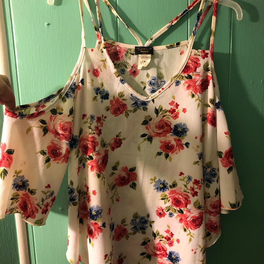 Floral printed off the shoulder shirt